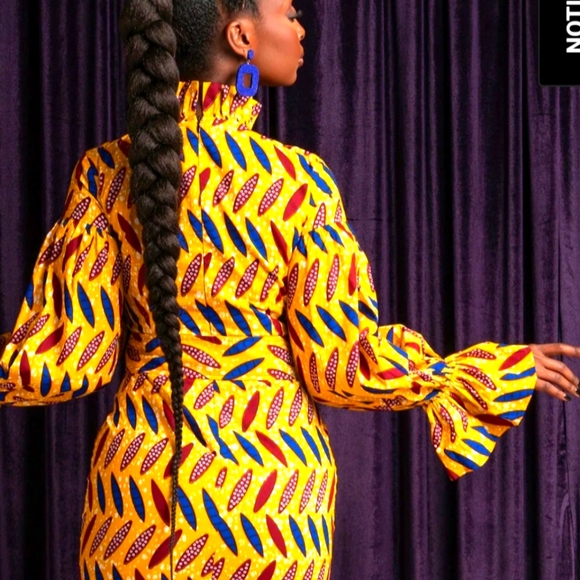 Moyin African Print Mock Neck Midi - Picture 3 of 7